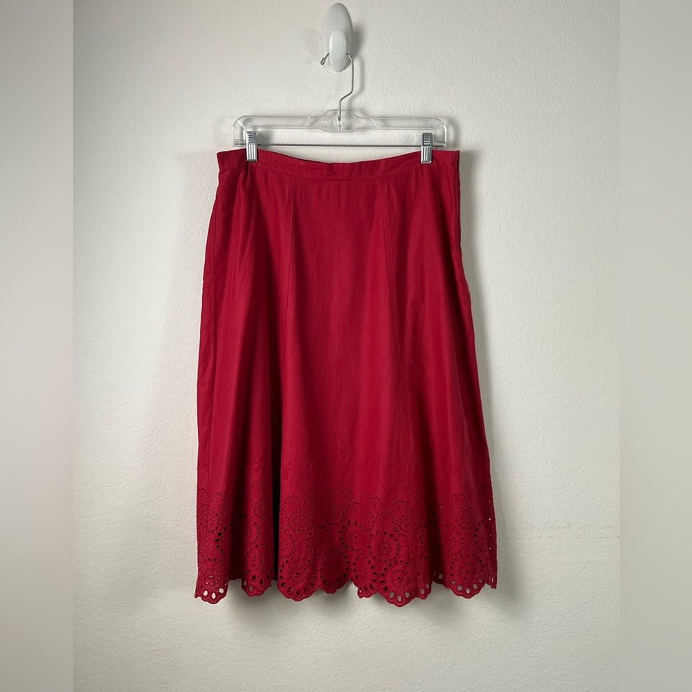 Chico’s Red Eyelet A-line Cotton Skirt